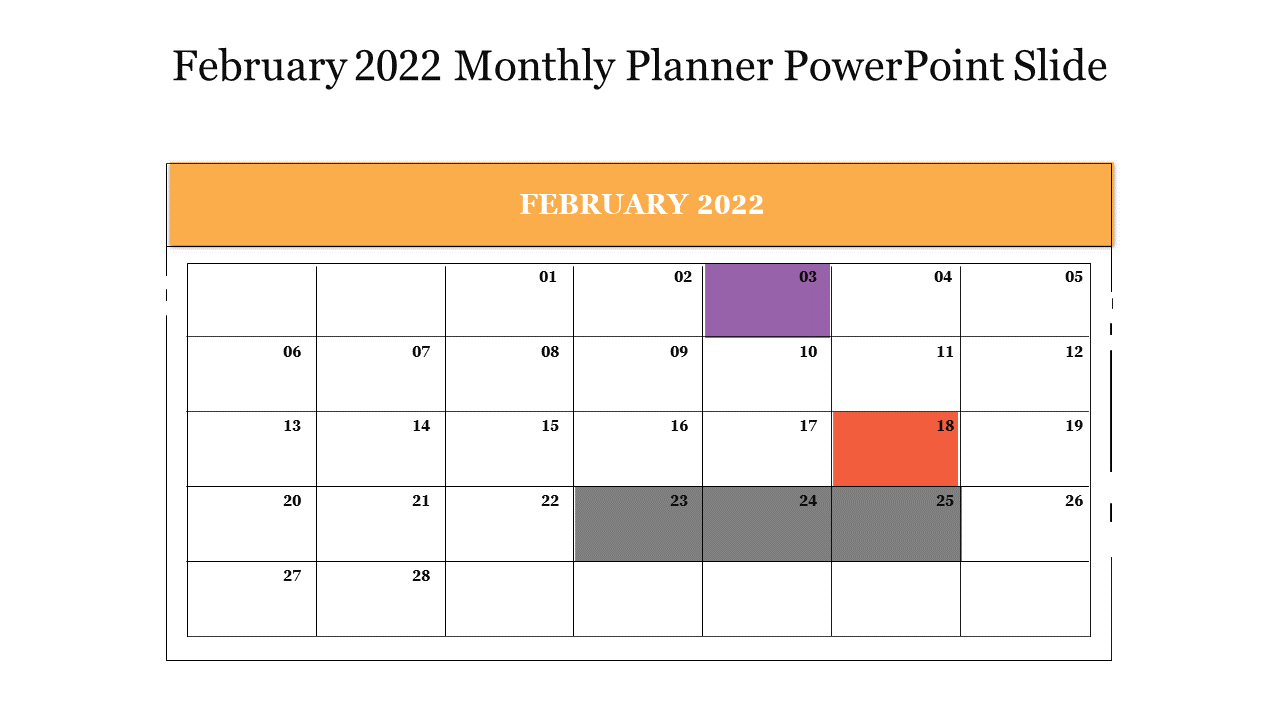 February 2022 Monthly Planner PowerPoint Slide